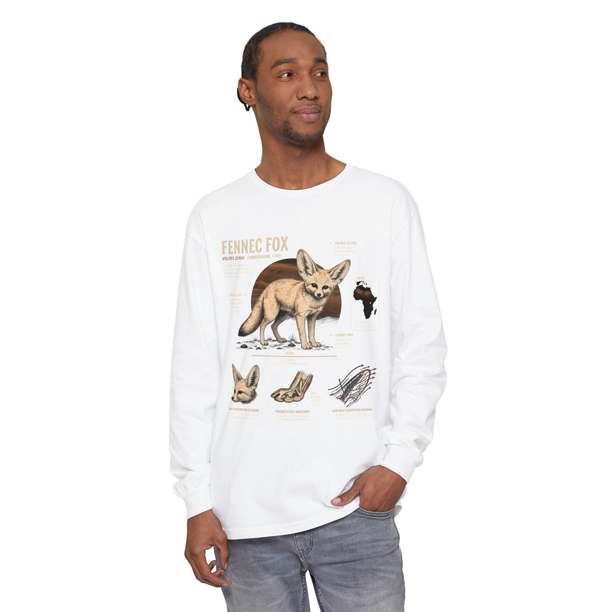 Fennec Fox Anatomy Long Sleeve Tee — Wildlife Anatomy Graphic Shirt