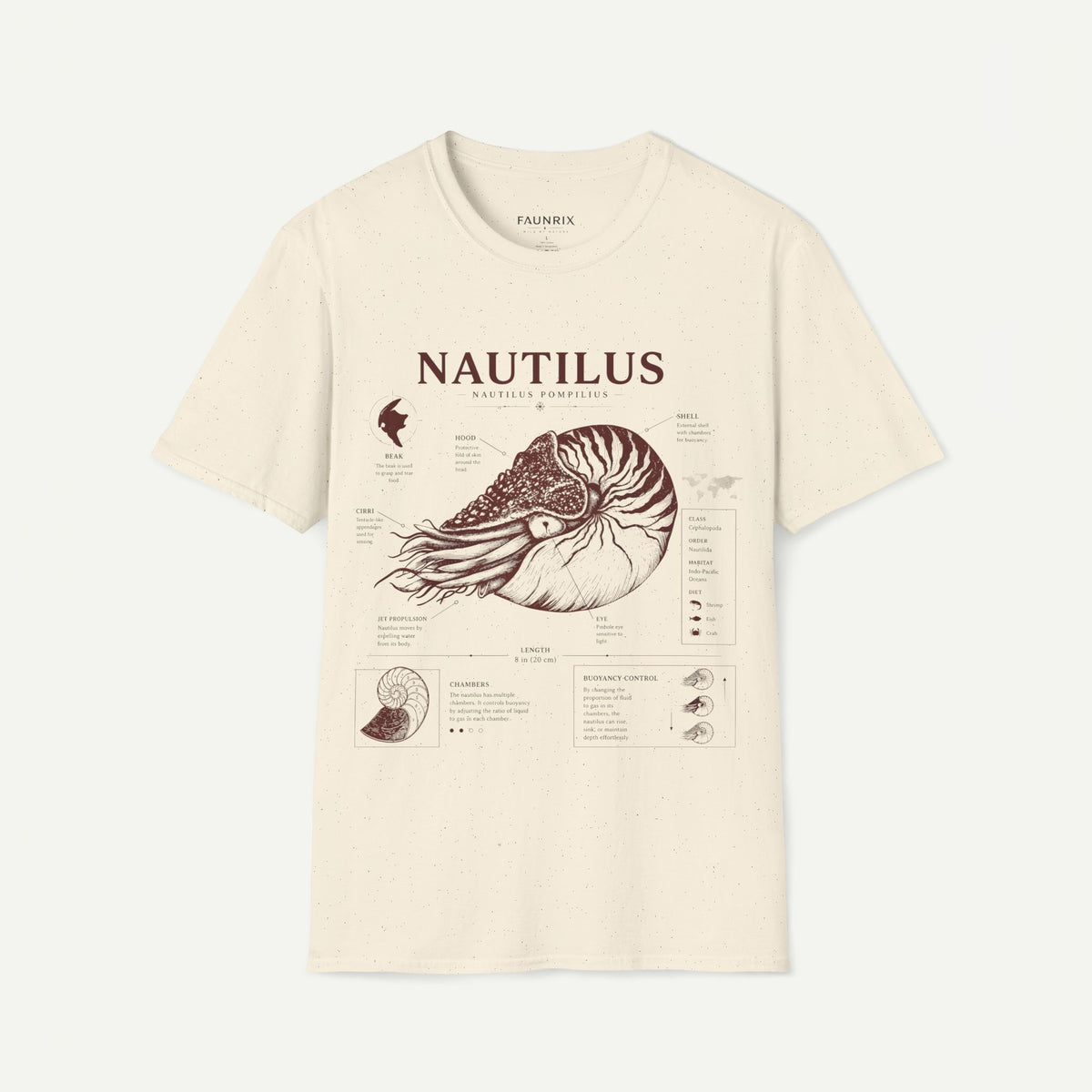 Nautilus Shell  Anatomy Graphic T-Shirt — Vintage Marine Biology Illustration