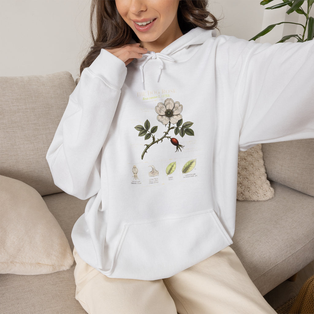 Floral Botanical Hoodie – White Dogwood Illustration with Text
