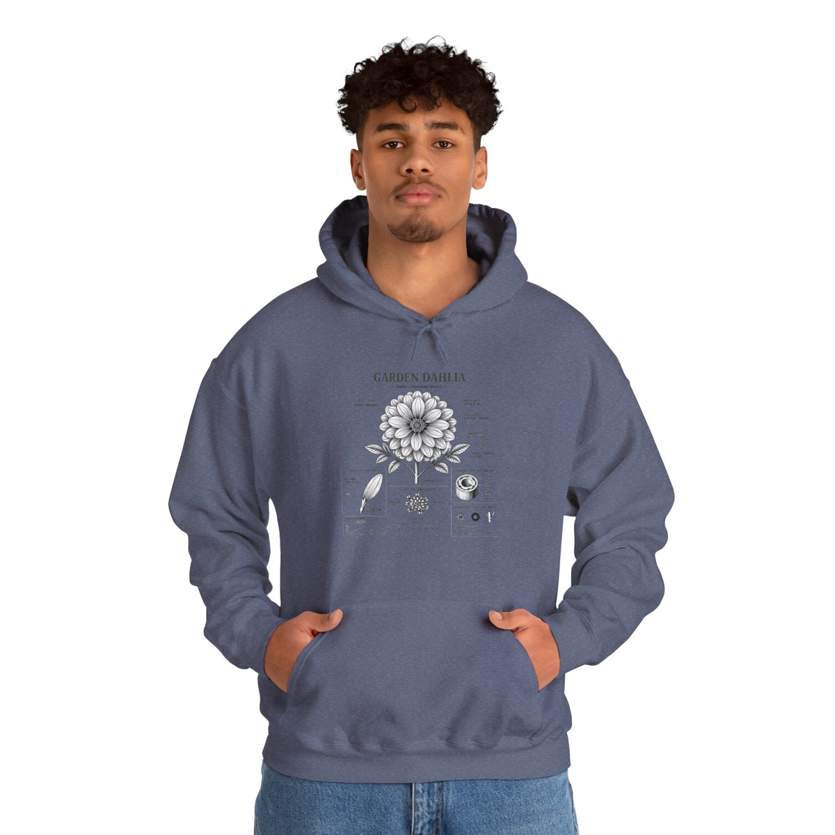 Dahlia Botanical Hoodie — Vintage Garden Diagram Sweatshirt