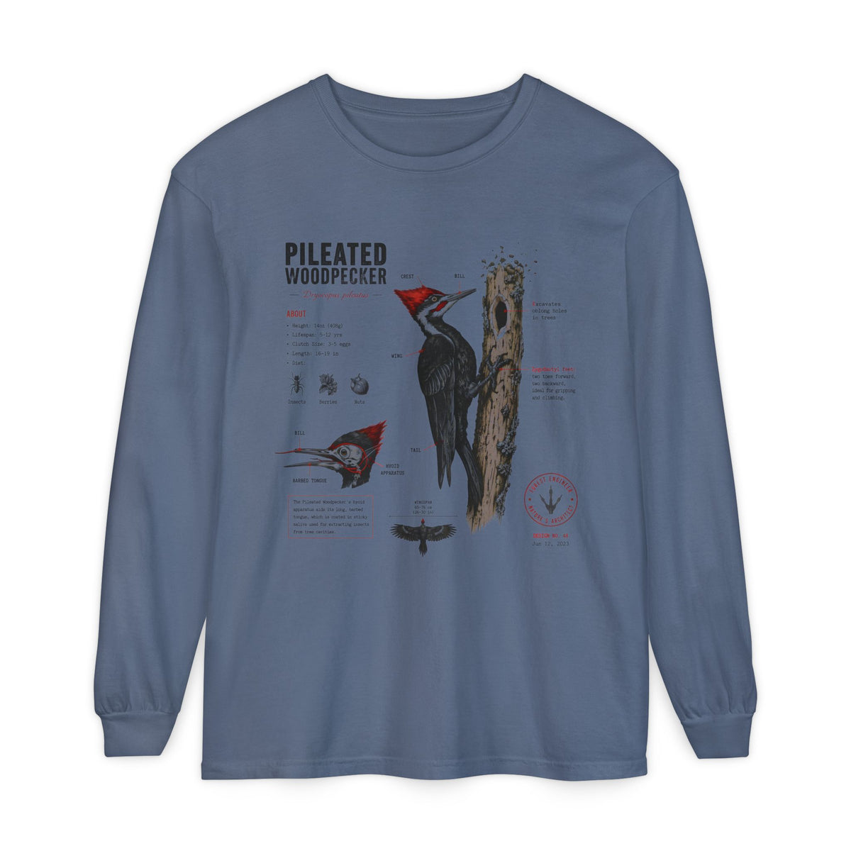 Pileated Woodpecker Anatomy Long Sleeve Tee