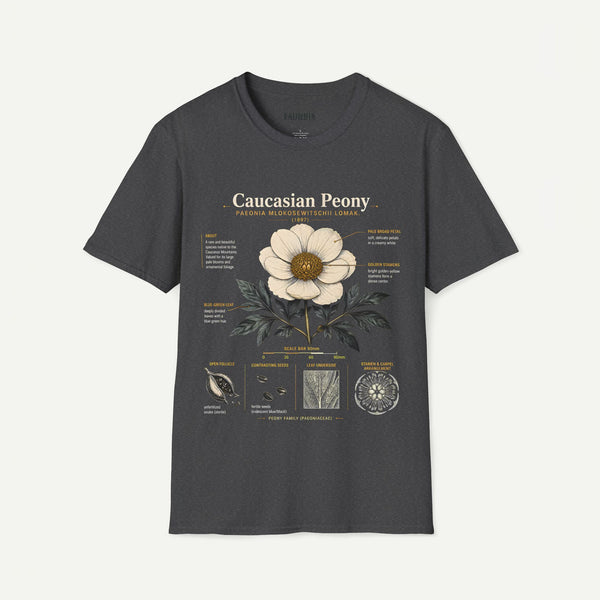 Caucasian Peony Botanical Anatomy T-Shirt — Vintage Floral Illustration Tee