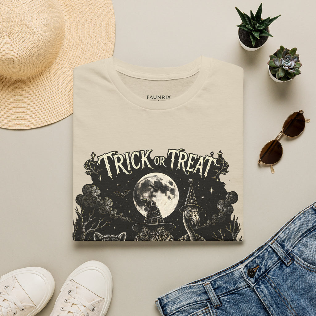 Halloween 'Trick or Treat' T-Shirt — Spooky Moon & Creatures Graphic