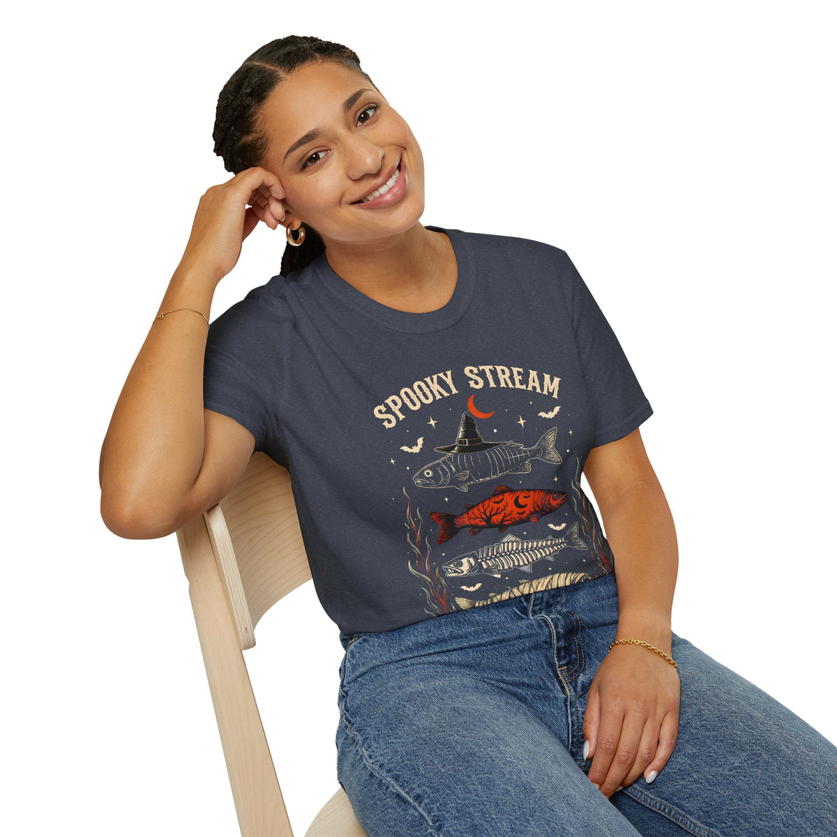 Spooky Stream T-Shirt — Halloween Fish Skeleton Graphic Tee