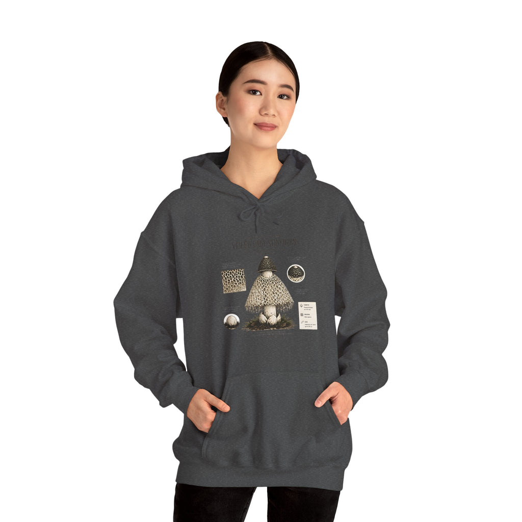 Mushroom Guide Hoodie — Velvet-Lady Stropharia Fungi Illustration Sweatshirt