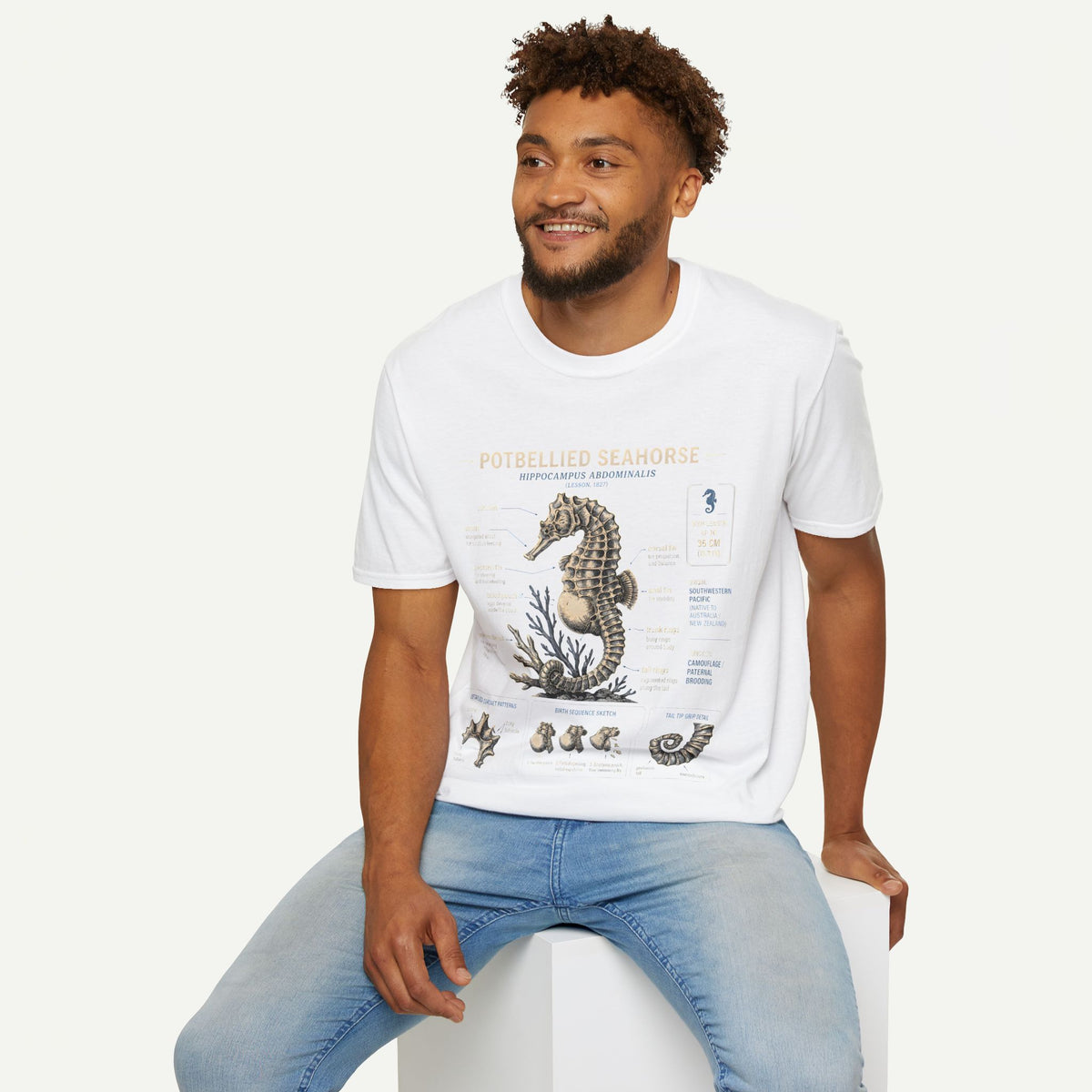 Seahorse Anatomy T-Shirt — Vintage Potbellied Seahorse Illustration