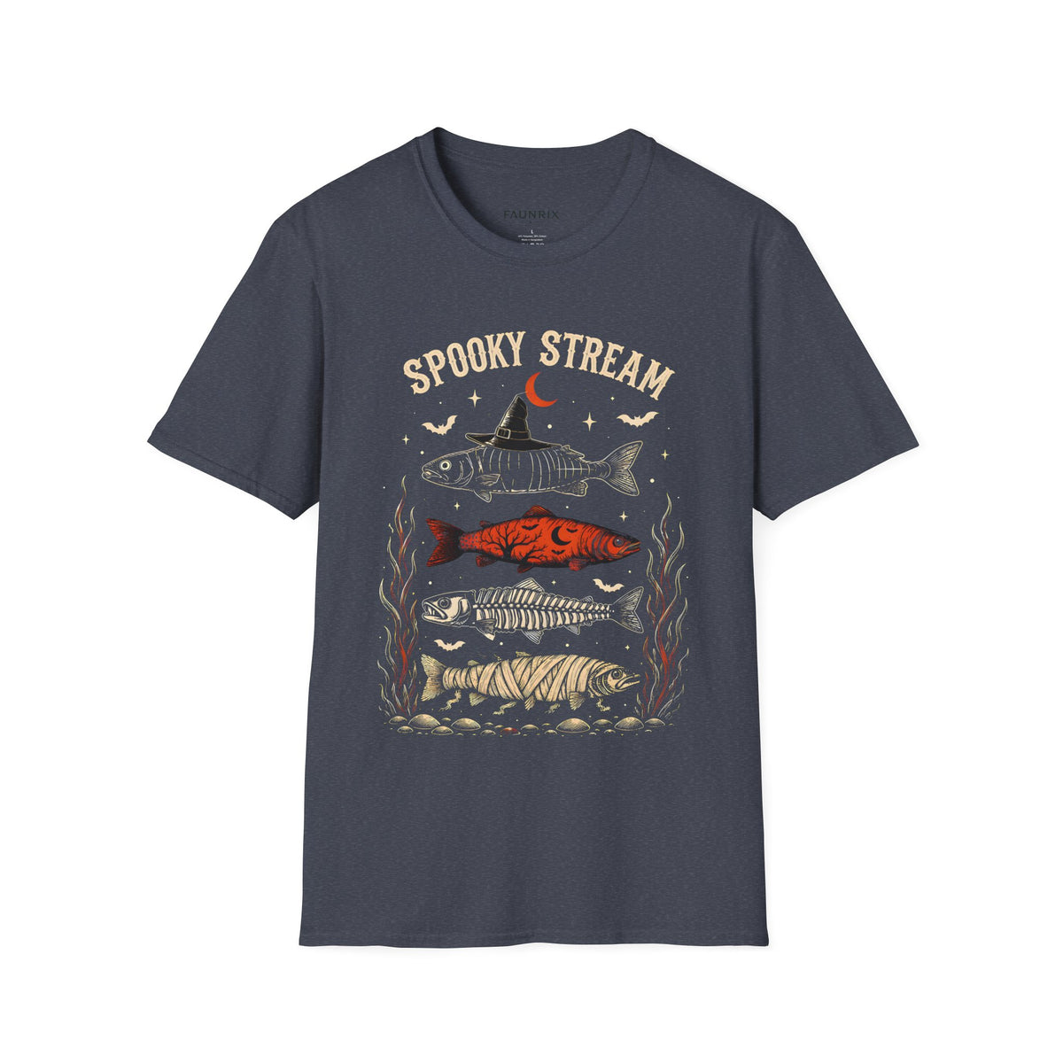 Spooky Stream T-Shirt — Halloween Fish Skeleton Graphic Tee