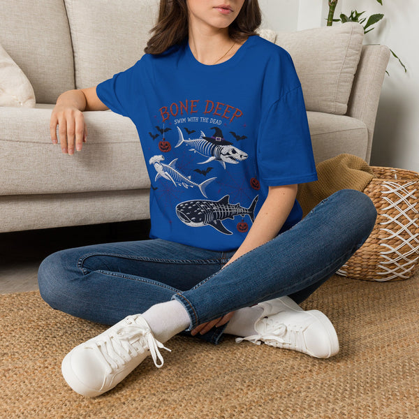T-Shirt — "Bone Deep" Halloween Fish Skeleton Graphic Tee