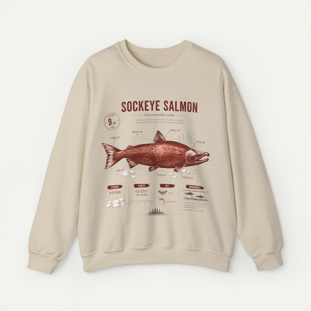 Sockeye Salmon Anatomy Sweatshirt — Vintage Fish Illustration Tee for Anglers & Nature Lovers