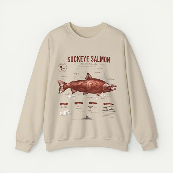 Sockeye Salmon Anatomy Sweatshirt — Vintage Fish Illustration Tee for Anglers & Nature Lovers