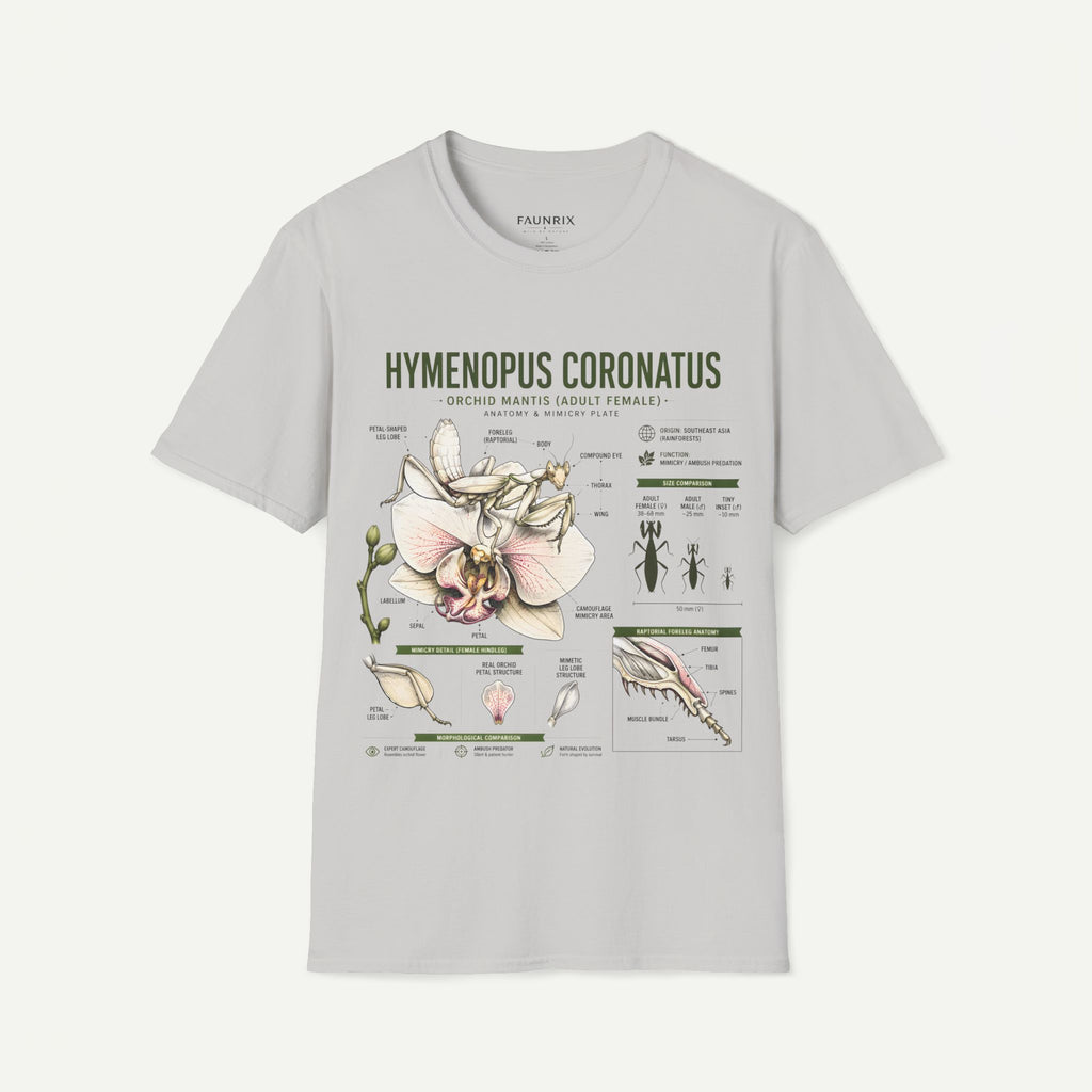 Mantis Anatomy Tee — Hymenopus Coronatus Orchid Mantis Illustration