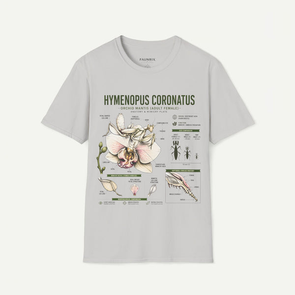 Mantis Anatomy Tee — Hymenopus Coronatus Orchid Mantis Illustration