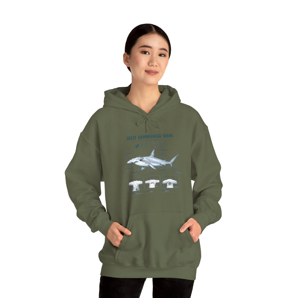 Shark Anatomy Hoodie — Great Hammerhead Shark Diagram Sweatshirt