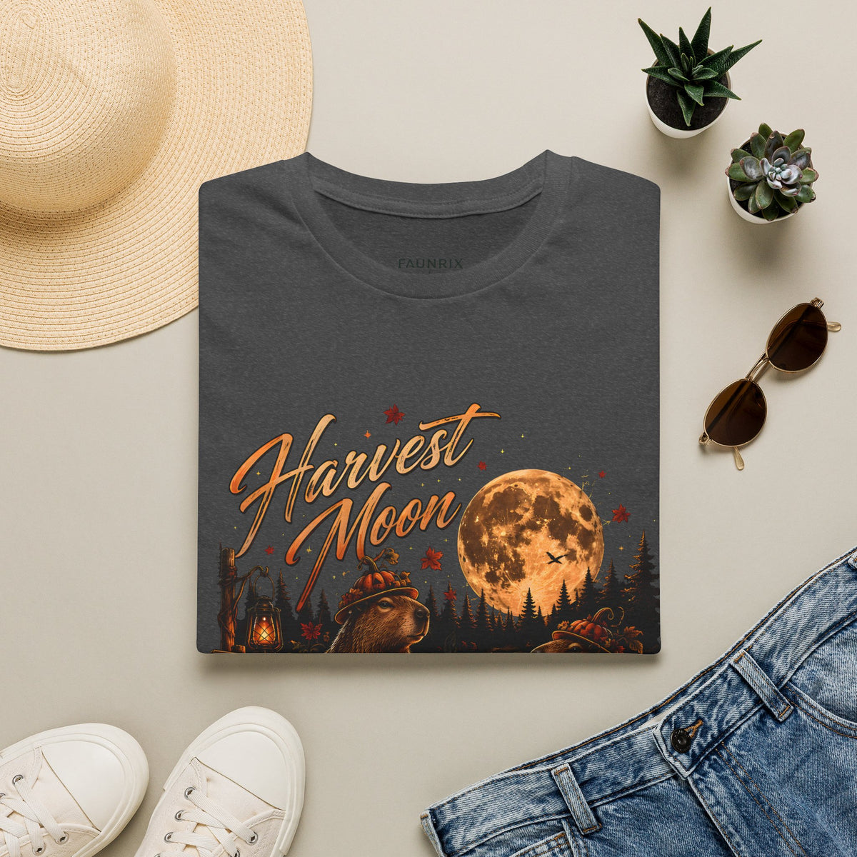 Harvest Moon T-Shirt — Autumn Campfire Bear Forest Tee