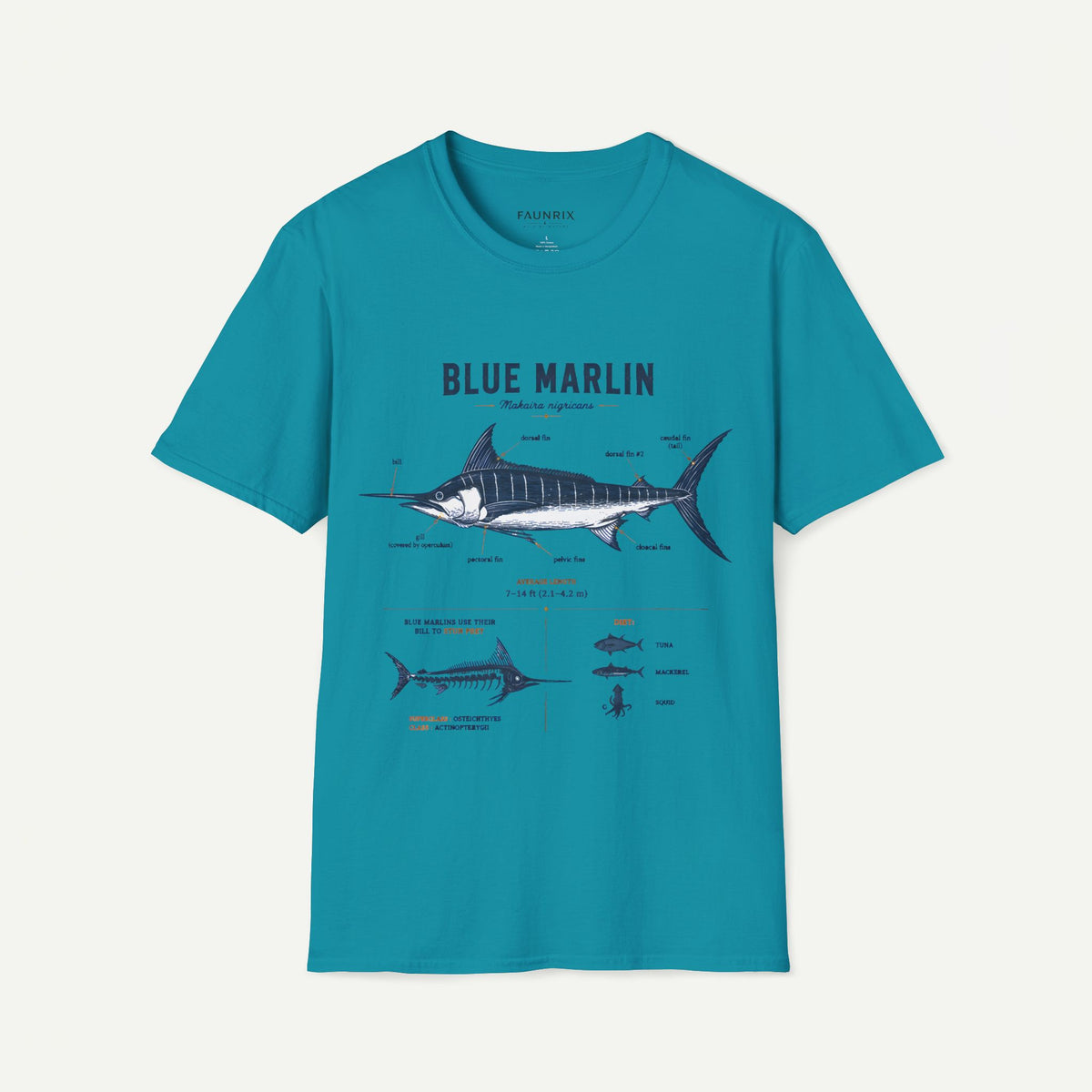 Blue Marlin Anatomy T-Shirt — Vintage Marine Fish Illustration Tee