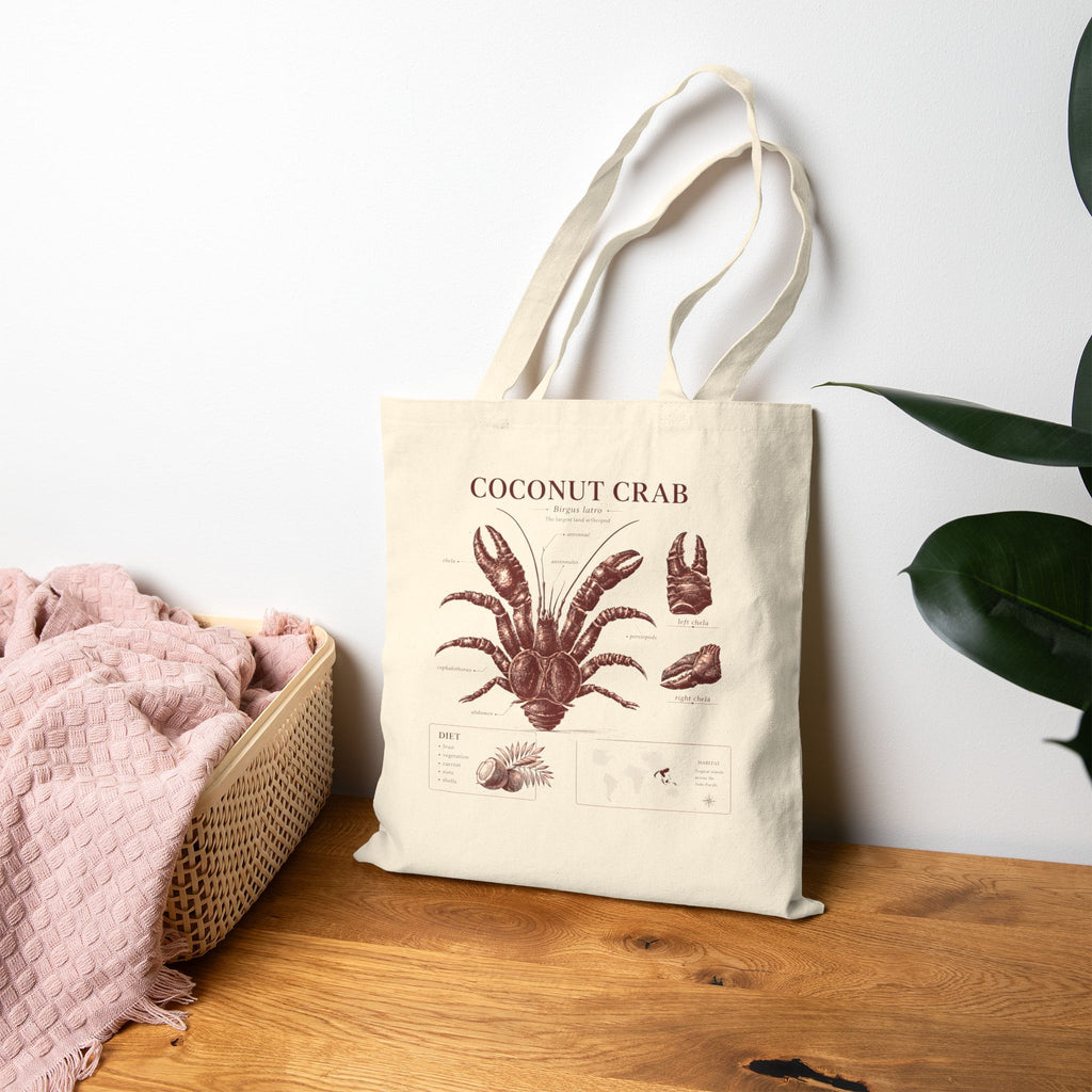 Coconut Crab Anatomy Tote — Vintage Marine Illustration Beach Bag