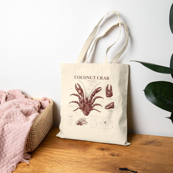 Coconut Crab Anatomy Tote — Vintage Marine Illustration Beach Bag