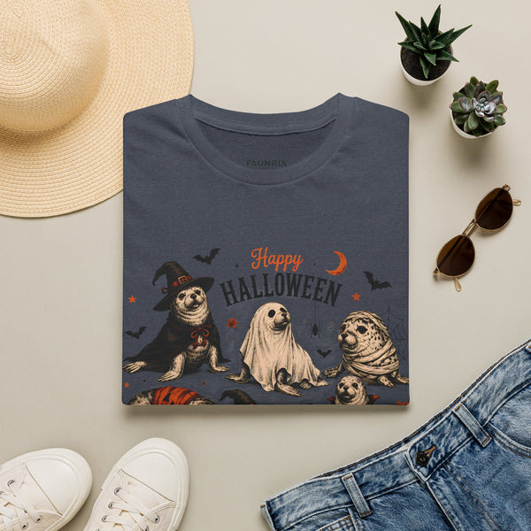 Halloween Seal Crewneck T-Shirt — Happy Halloween Cute Spooky Seal Pals