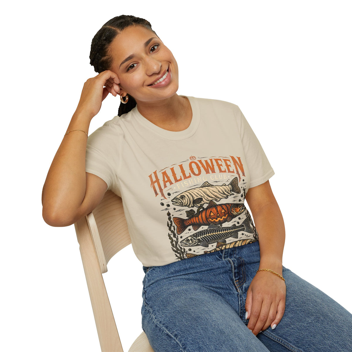 Halloween Trout Graphic T‑Shirt — Spooky Fish Pumpkin Design