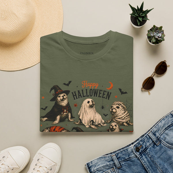Halloween Seal Crewneck T-Shirt — Happy Halloween Cute Spooky Seal Pals