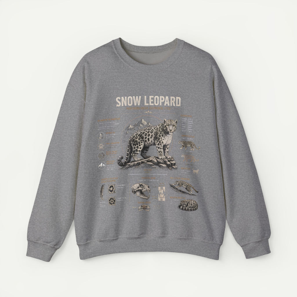 Snow Leopard Anatomy Sweatshirt — Vintage Wildlife Diagram Crewneck