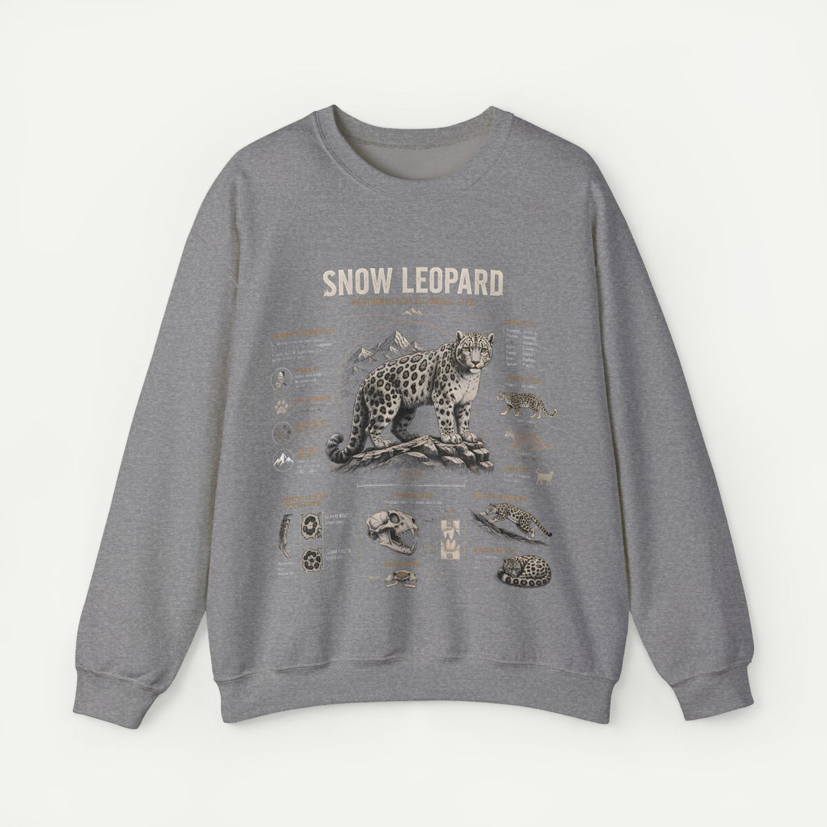 Snow Leopard Anatomy Sweatshirt — Vintage Wildlife Diagram Crewneck