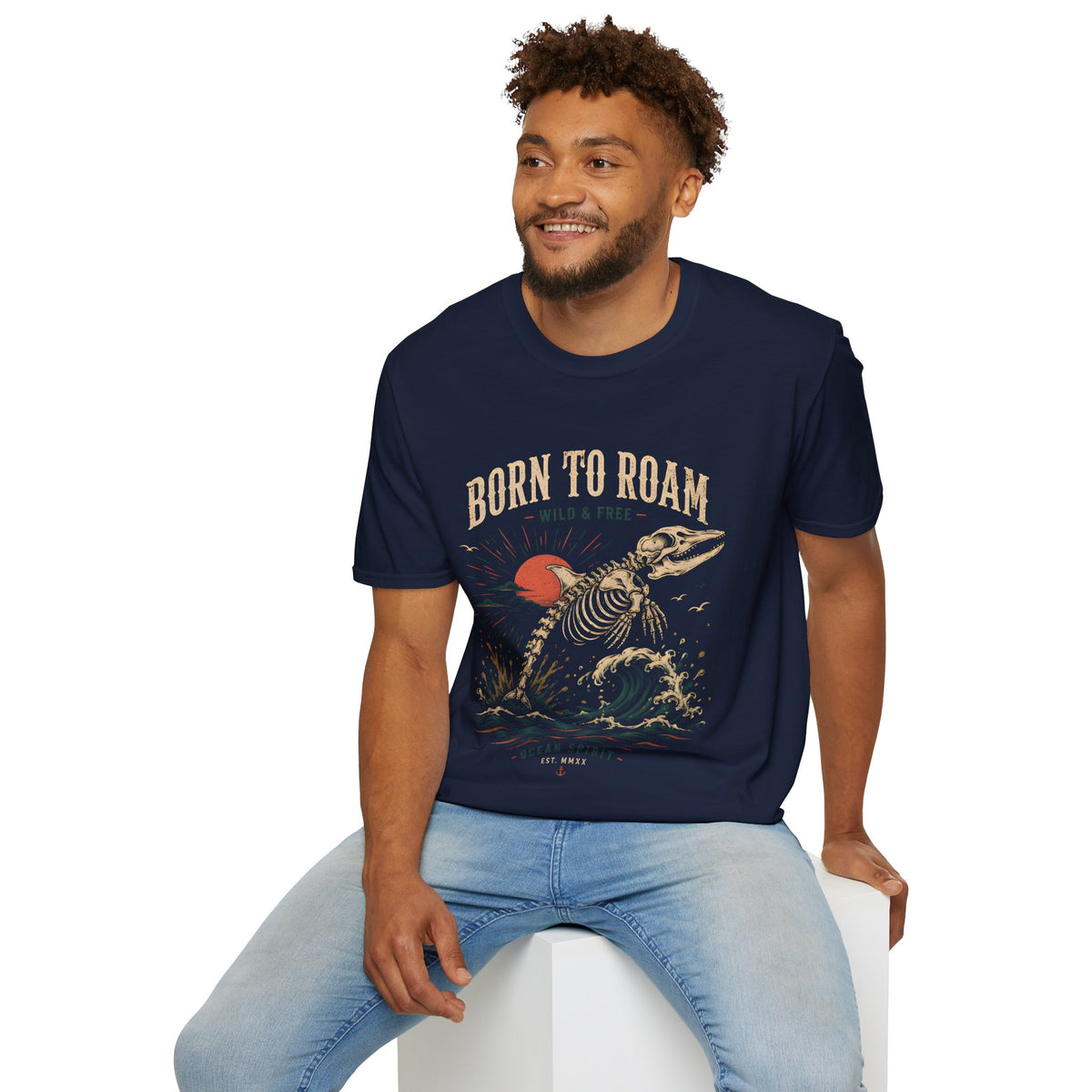 Born to Roam T-Shirt — Vintage Skeleton Dinosaur 'Wild & Free' Graphic Tee