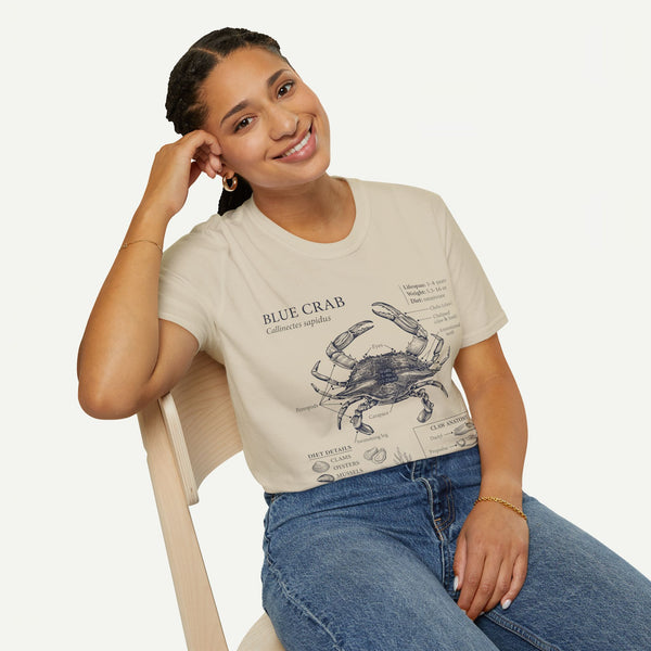 Crab Anatomy T-Shirt — Vintage Blue Crab Illustration Tee