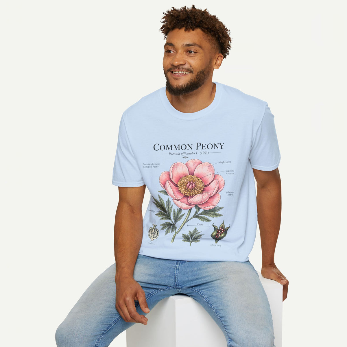 Peony Botanical T-Shirt — "Common Peony" Anatomy Floral Illustration