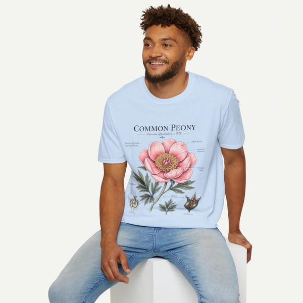 Peony Botanical T-Shirt — "Common Peony" Anatomy Floral Illustration