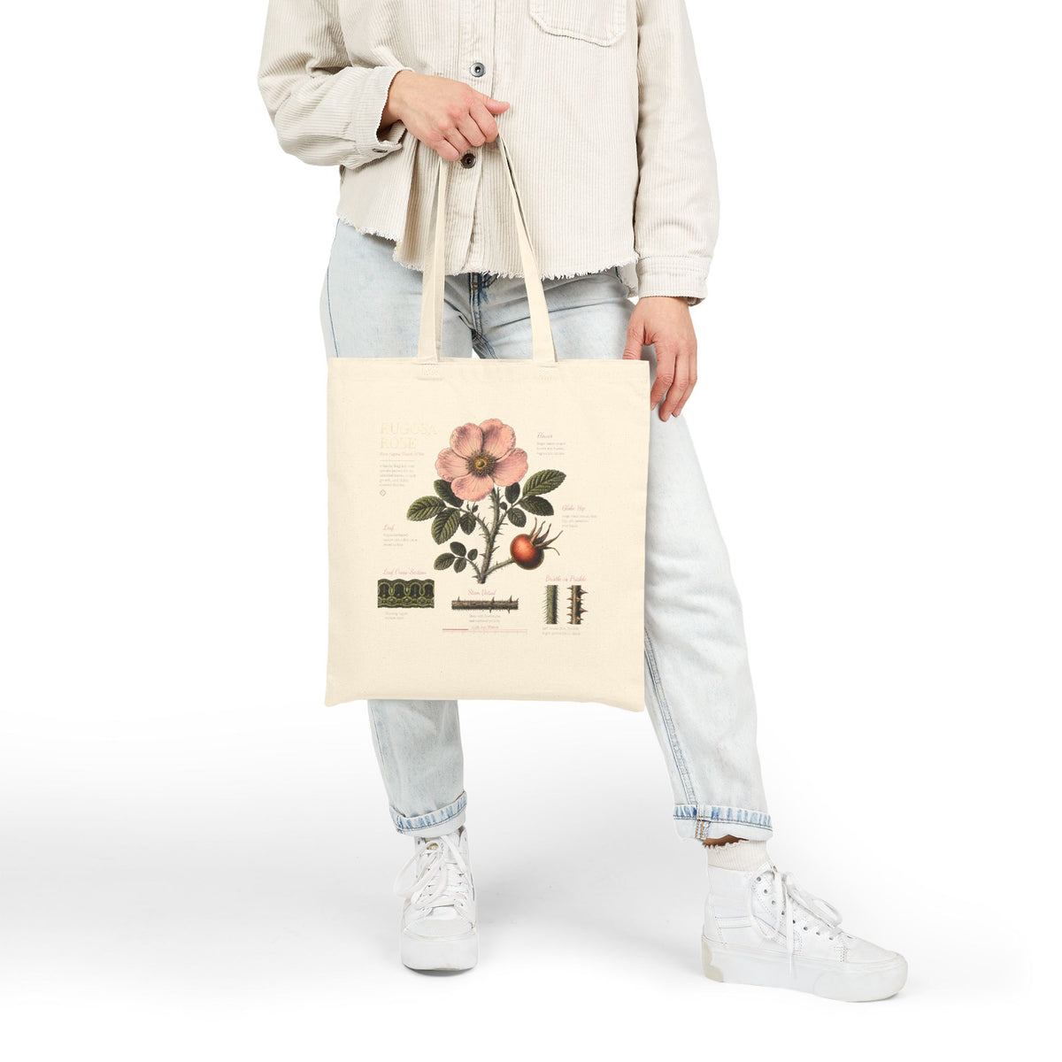 Botanical Rosehip Tote Bag — Vintage Floral Cotton Canvas Grocery Tote