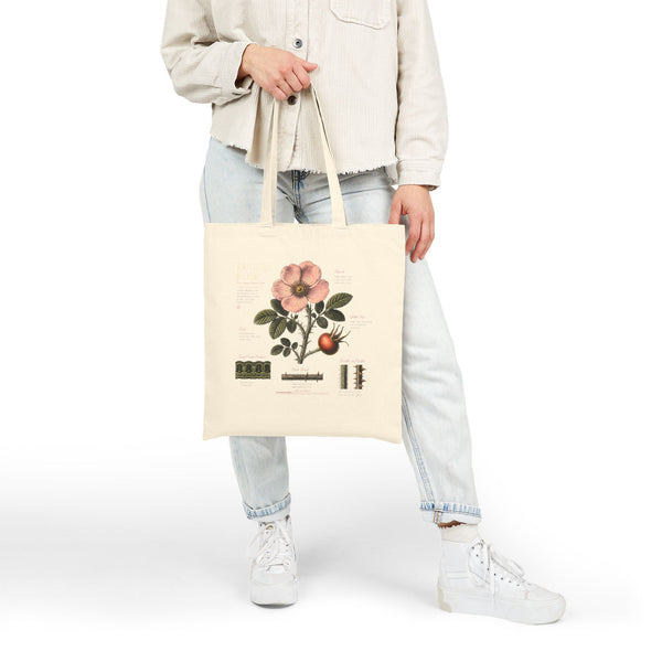 Botanical Rosehip Tote Bag — Vintage Floral Cotton Canvas Grocery Tote