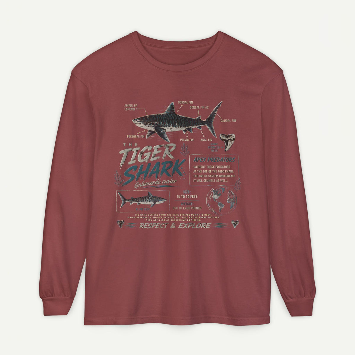 Tiger Shark Graphic Long Sleeve Tee — 'Tiger Shark' Educational Ocean Shirt