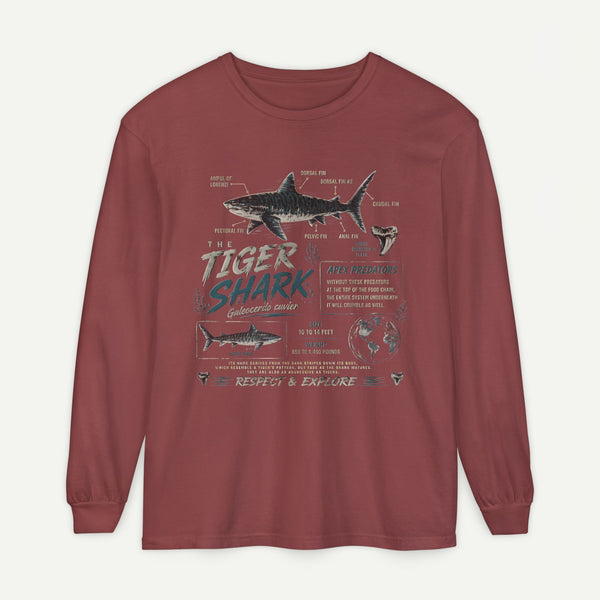 Tiger Shark Graphic Long Sleeve Tee — 'Tiger Shark' Educational Ocean Shirt