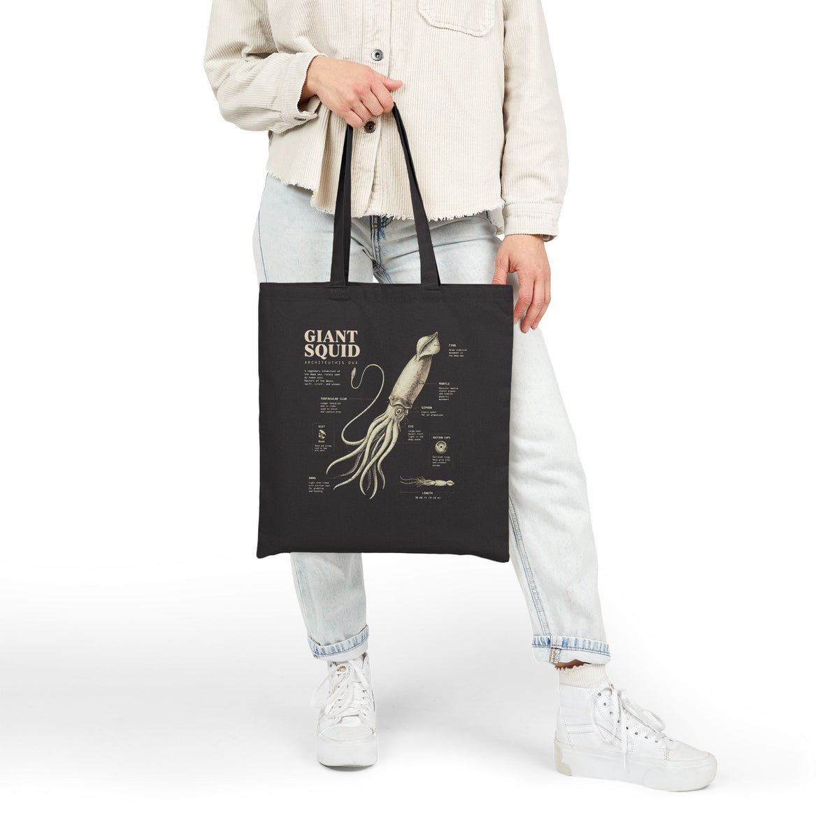 Giant Squid Anatomy Canvas Tote Bag — Vintage Nautical Science Illustration