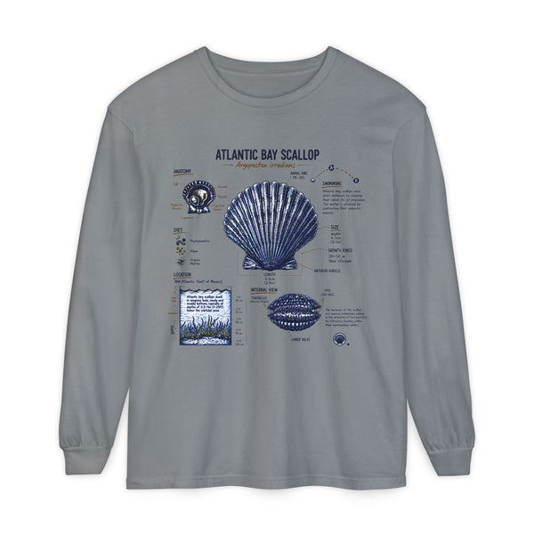 Atlantic Bay Scallop Shell Long Sleeve Tee - Scientific Shell Diagram