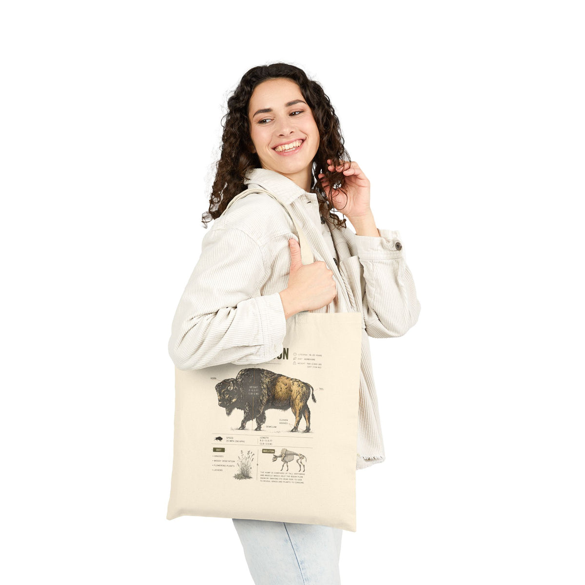American Bison Anatomy  Canvas Tote Bag – Vintage Wildlife Illustration Eco Shopper