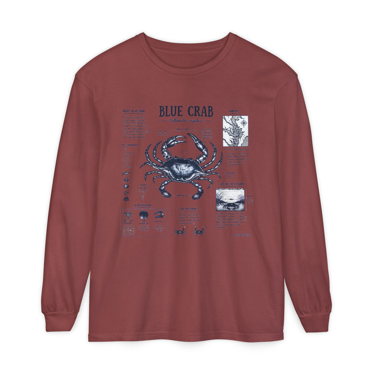 Blue Crab Anatomy Long Sleeve T-Shirt