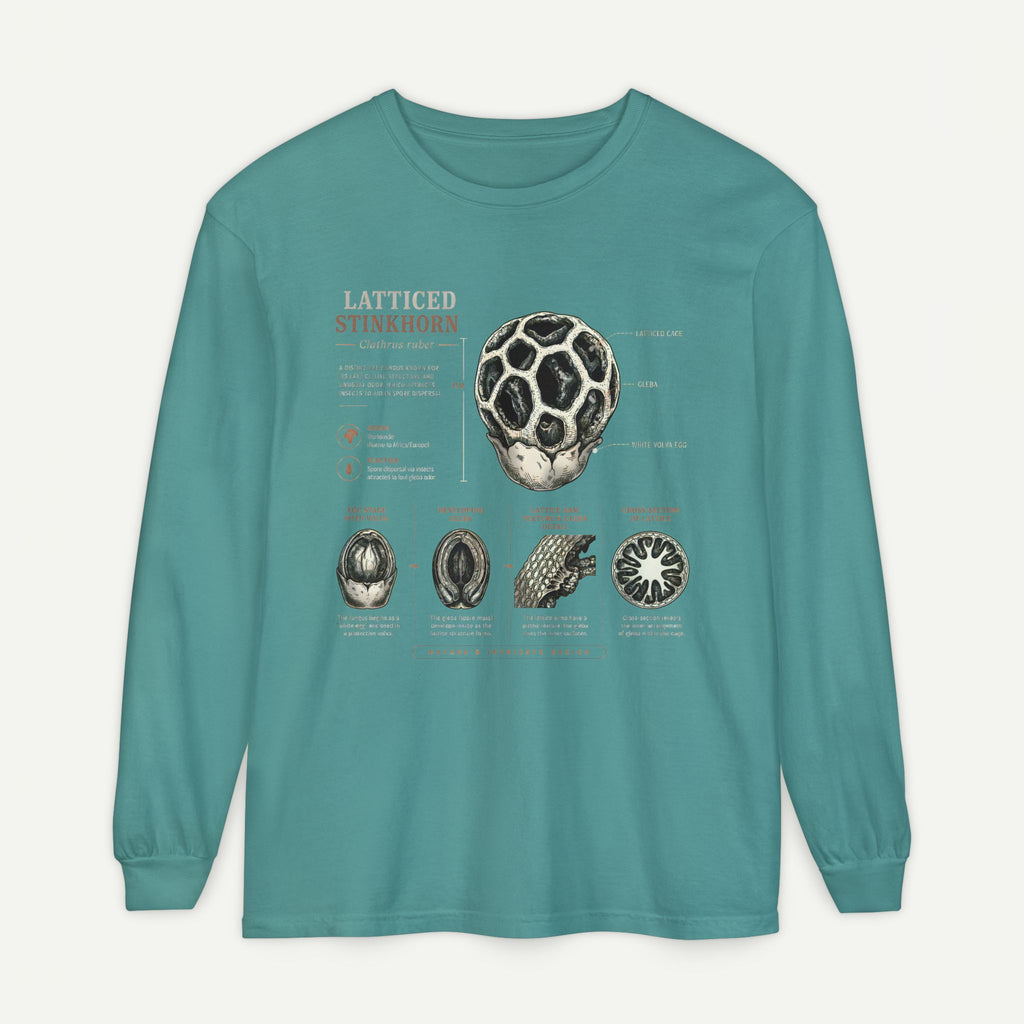 Latticed Stinkhorn Mushroom Diagram Long Sleeve Tee