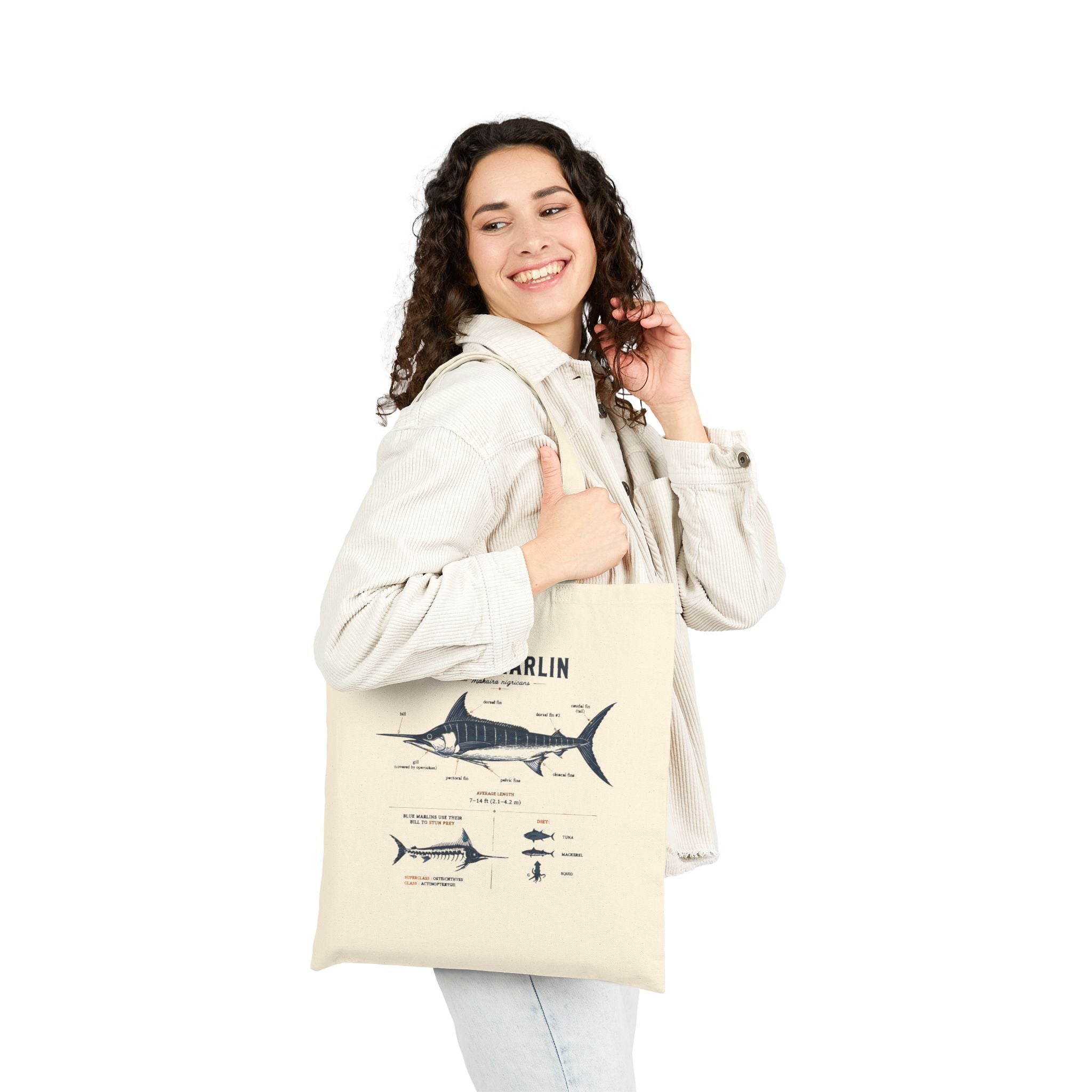 Blue Marlin Anatomy Canvas Tote Bag — Nautical Fish Anatomy Beach Tote Secondary image