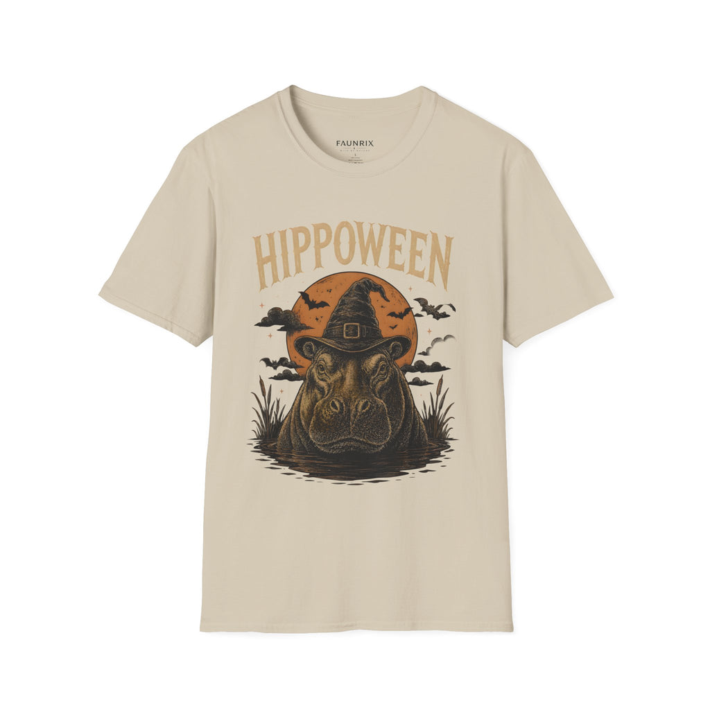 Hippoween Halloween T-Shirt — Hippo in Witch Hat Pumpkin Design