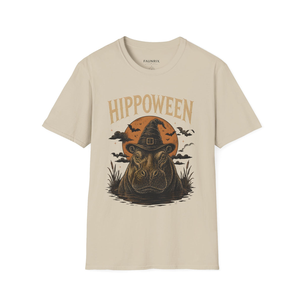 Hippoween Halloween T-Shirt — Hippo in Witch Hat Pumpkin Design