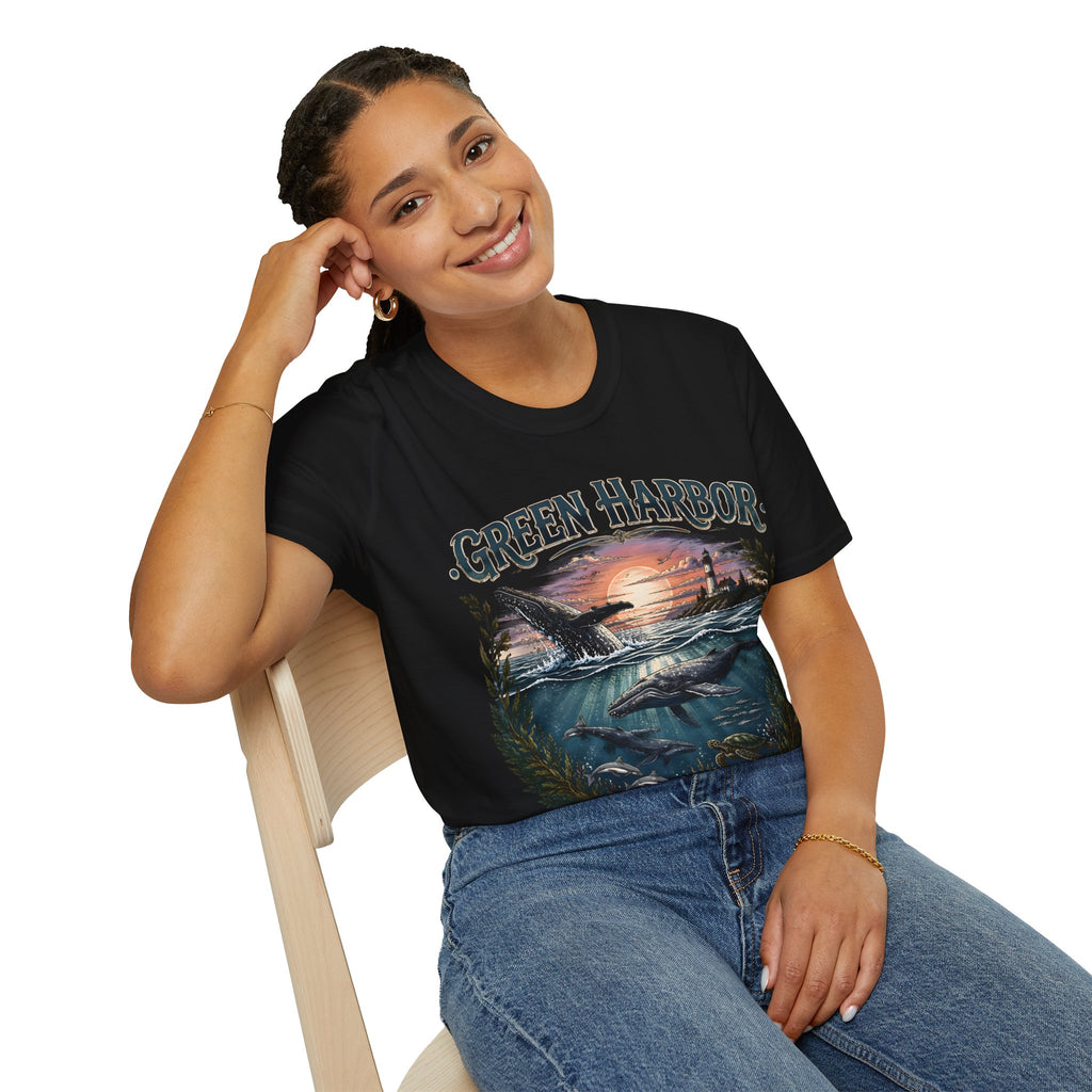 Green Harbor Sunset Whale T-Shirt