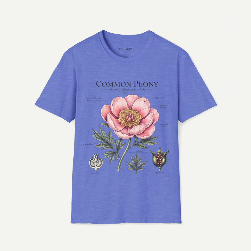 Peony Botanical T-Shirt — "Common Peony" Anatomy Floral Illustration