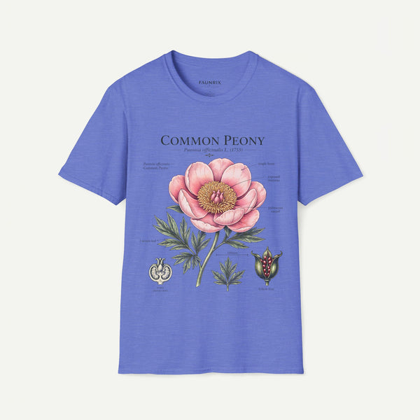 Peony Botanical T-Shirt — "Common Peony" Anatomy Floral Illustration