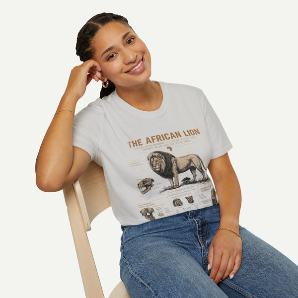 African Lion Anatomy T-Shirt — Vintage Wildlife Illustration Tee