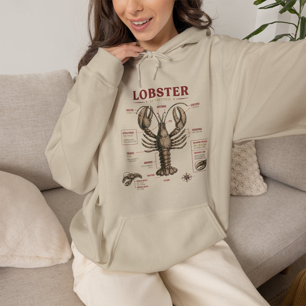 Lobster Anatomy Hoodie – Nautical Seafood Illustration Pullover
