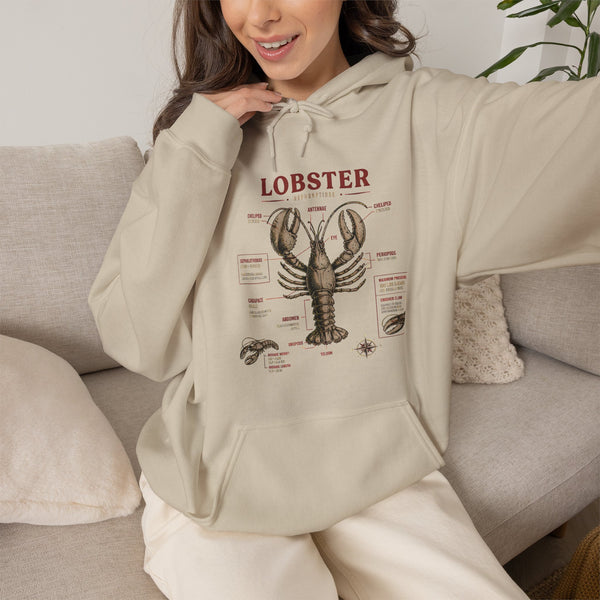 Lobster Anatomy Hoodie – Nautical Seafood Illustration Pullover