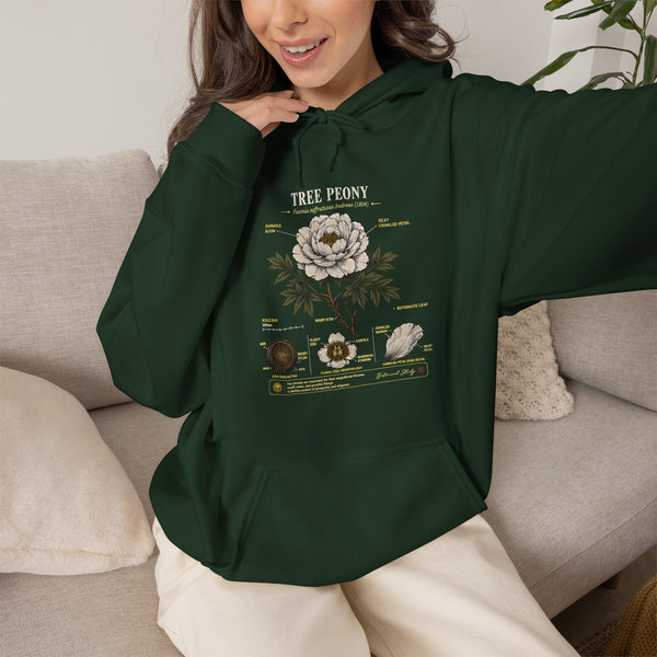Floral Anatomy Hoodie — 'Tree Peony' Botanical Diagram Pullover