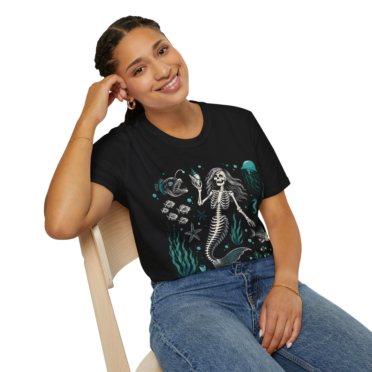 Mermaid Skeleton Tee — Gothic Sea Creature Graphic T-Shirt